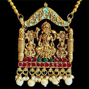 Vintage 90s Lakshmi Gold Plated Necklace With Enamel And Faux Gems